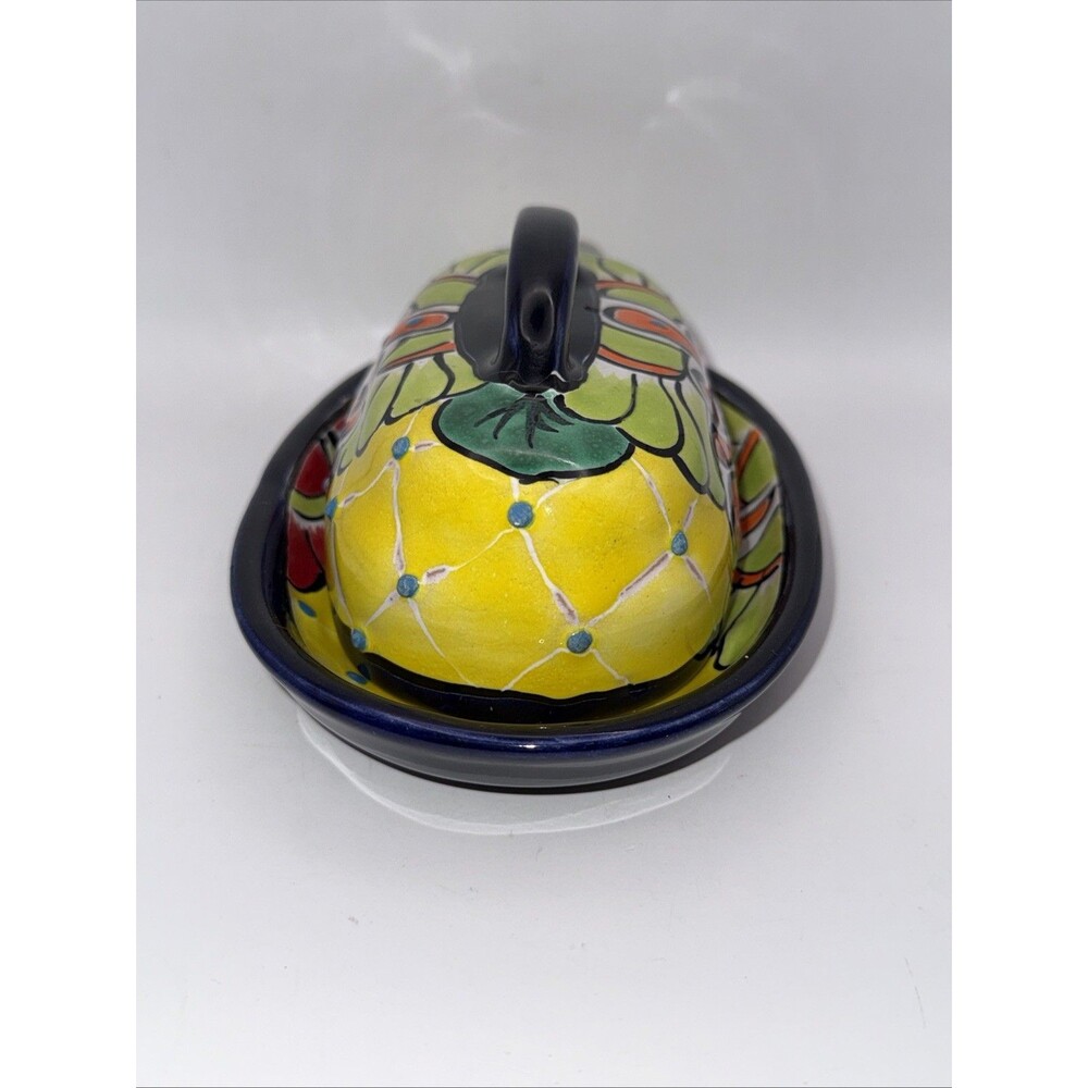 Talavera Mexican Pottery Butter Dish Hand Painted Ceramic Lid Tray 7” - Picture 6 of 11